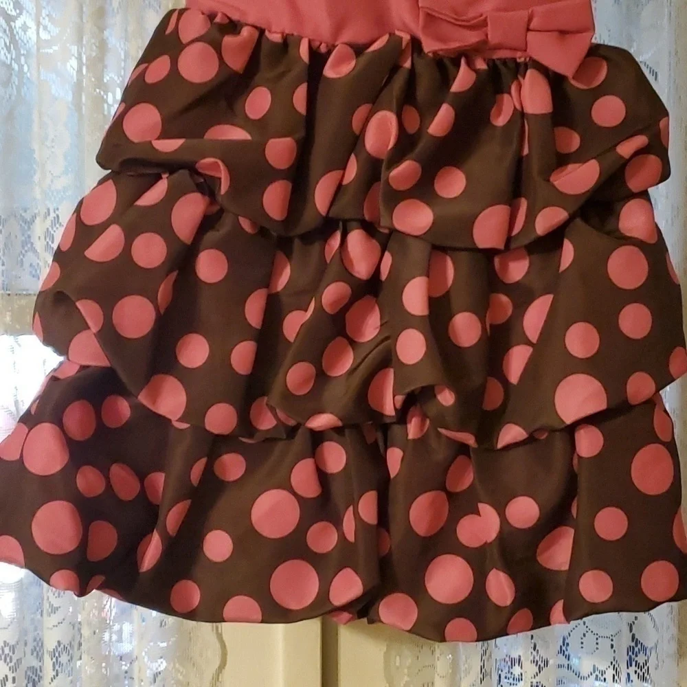Savannah Pink and Brown Polka Dot Tiered Dress Size 4T